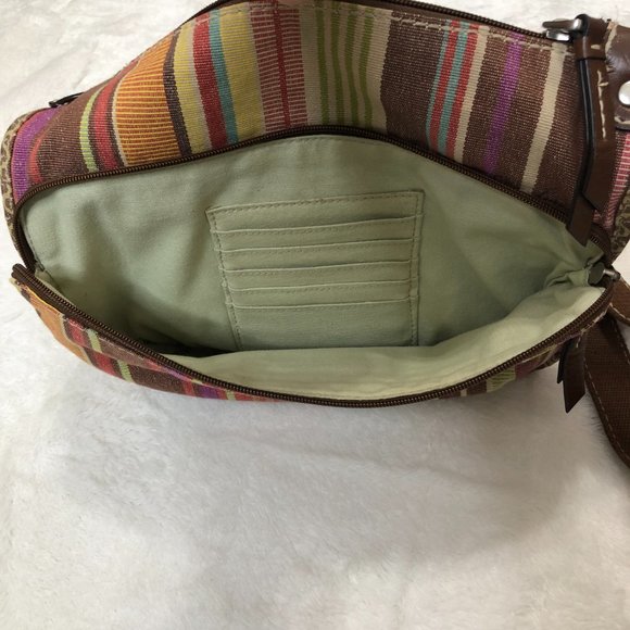 Fossil Multicolor Canvas Purse Handbag Boho Striped Shoulder CrossBody Bag - Picture 8 of 10